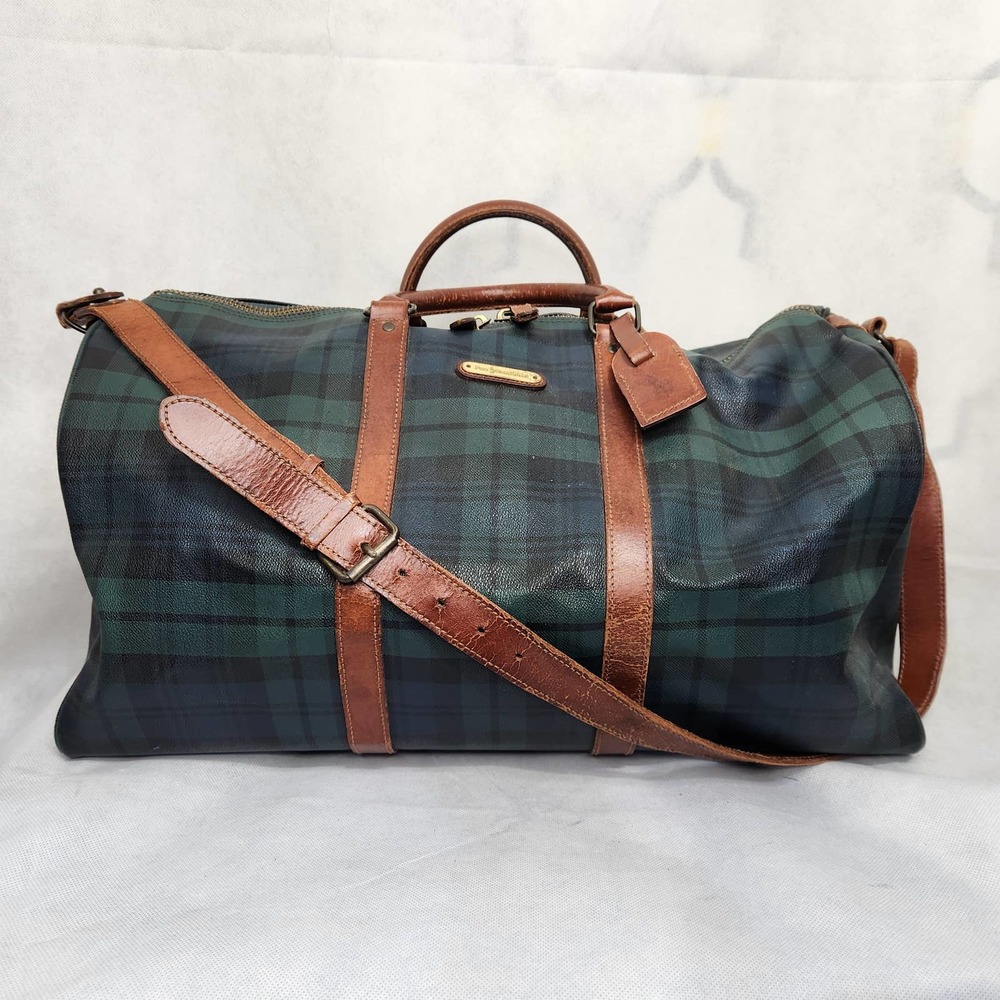 Ralph Lauren Polo Green Plaid Blackwatch Duffle Travel Bag L Vintage